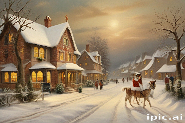 A Cozy Winter Evening in a Charming Snow-Covered Village Scene