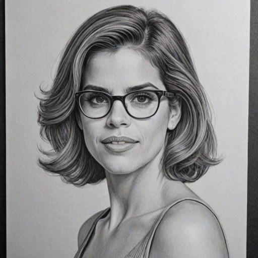 Ravishing Natalie Morales, pencil sketch, portrait of Ravishing woman 1954s in glasses, hair style beatnik, outline, clear lines, fine lines, 8k