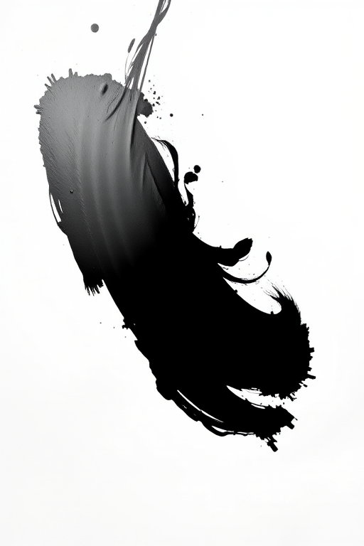 Generate a high-resolution image of an abstract black shape on a white background using a DSLR camera, aperture f/2.8, ISO 100, 50mm lens, focused view, studio lighting to enhance contrast and clarity.