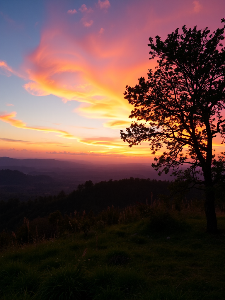 Create a high-resolution image of a peaceful landscape at sunset with vibrant colors, using a Canon EOS R5, 24mm lens, aperture f/8, shutter speed 1/125s, ISO 100, in landscape orientation, with a focus on foreground details and soft background bokeh.