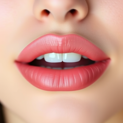 Delicate ombre effect transitions from pale pink to deep rose on perfectly shaped lips, highlighting their voluminous appearance and smooth, hydrated surface