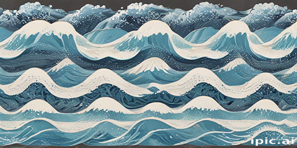 Dynamic Ocean Waves in Shades of Blue and White Abstract Art