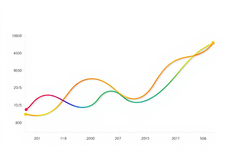 create a clean and modern infographic illustrating a line graph with smooth curves, using vibrant colors like red, green, yellow, and blue for the data points, set against a light gray background, captured with a Canon EOS R5 at f/8, ISO 200, 50mm lens, with a soft focus to enhance depth and clarity