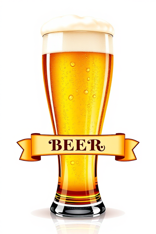 Create a vibrant graphic illustration of a beer glass filled with golden beer and a frothy head, prominently featuring the text "BEER DAY" on an elegant banner, captured in high resolution with a DSLR camera set to f/4 aperture, ISO 100, and a 50mm lens, in a bright, well-lit studio environment.