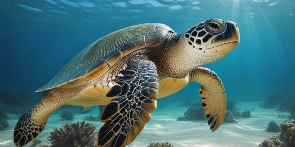 Graceful Sea Turtle Swimming Through the Clear Blue Ocean Waters
