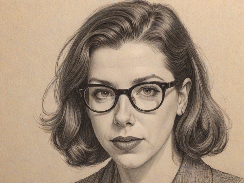 Captivating Heather Matarazzo, pencil sketch, portrait of Bewitching woman 1925s in glasses, hair style beatnik, outline, clear lines, fine lines, 8k