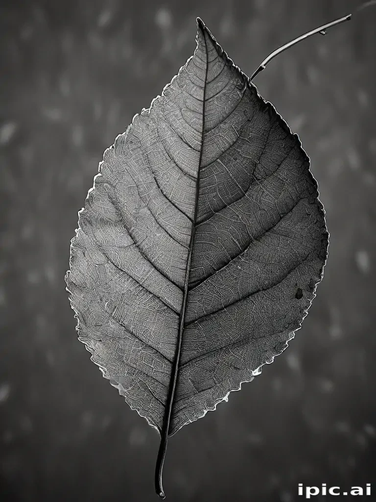 leaf in black and white