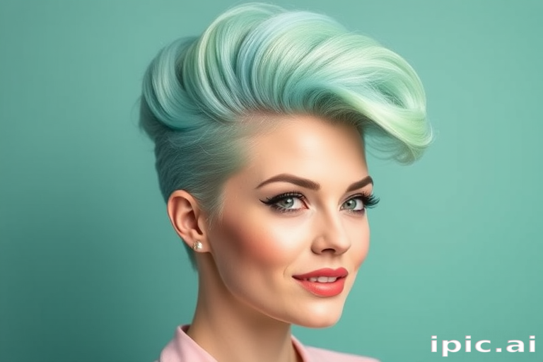 Retro Pastel Rockabilly Quiff styled high and proud, featuring a blend of soft mint green and baby blue hues for a unique twist on a classic 1950s look