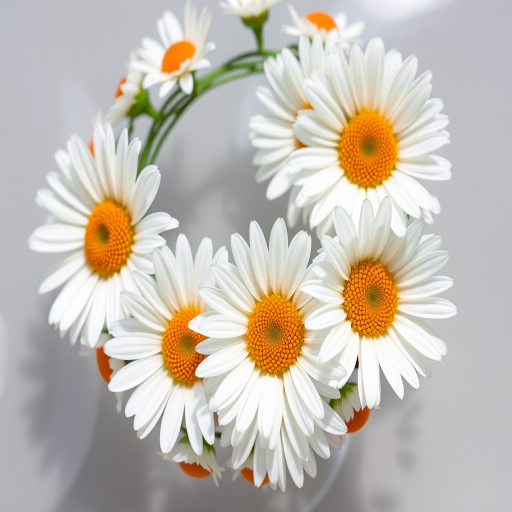 Floral wreath of white daisies with orange centers on a transparent background, macro lens, f/2.8 aperture, 50mm focal length, natural lighting, DSLR camera, high resolution.