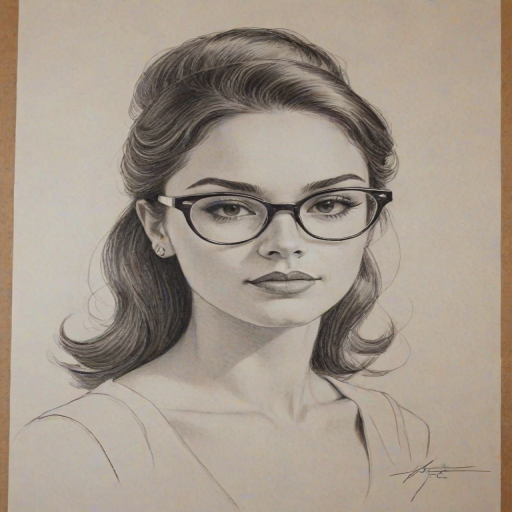 Wonderful Jessica Marie Garcia, pencil sketch, portrait of Elegant woman 1963s in glasses, hair style beatnik, outline, clear lines, fine lines, 8k