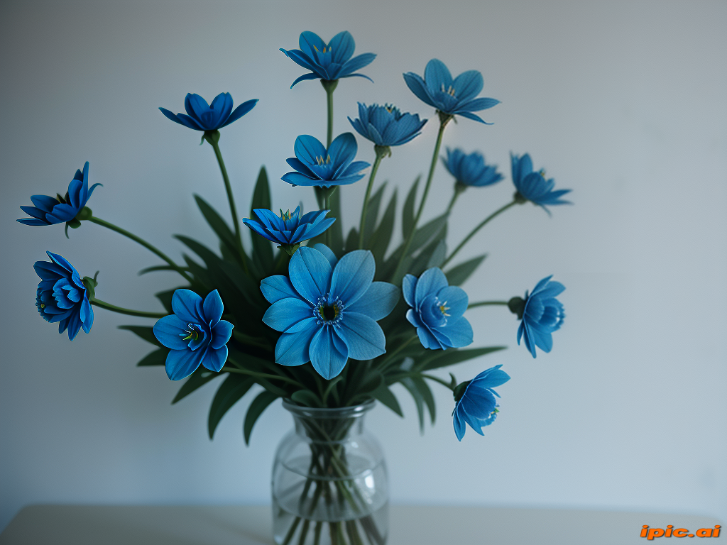 Vibrant Blue Flowers in a Clear Vase Against a Soft Background