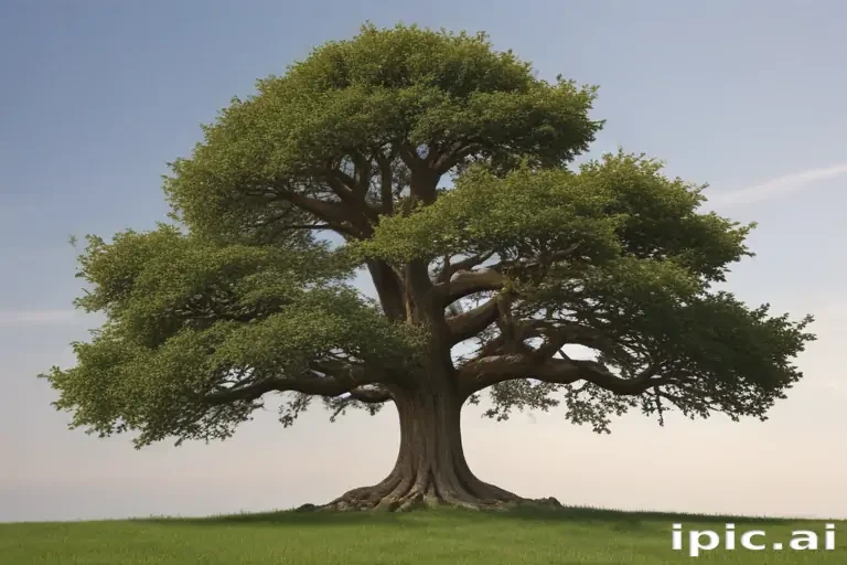 A Majestic Tree Standing Tall Against a Clear Blue Sky Background.