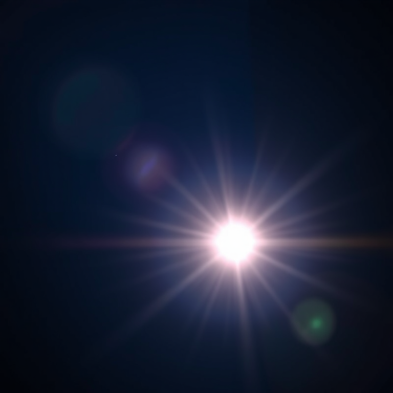 Create a radiant light burst on a dark blue background, using a DSLR camera with a 50mm lens, f/1.8 aperture, ISO 100, 1/200s shutter speed, shot from a slightly elevated angle in a soft focus style for a dreamy effect.