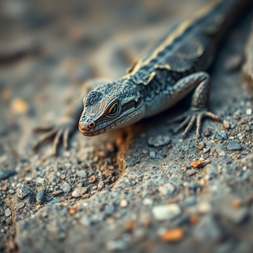 A close-up of a lizard resting on a textured stone surface, captured with a DSLR camera at f/2.8, ISO 200, 1/500s, using a macro lens for fine detail and a shallow depth of field.