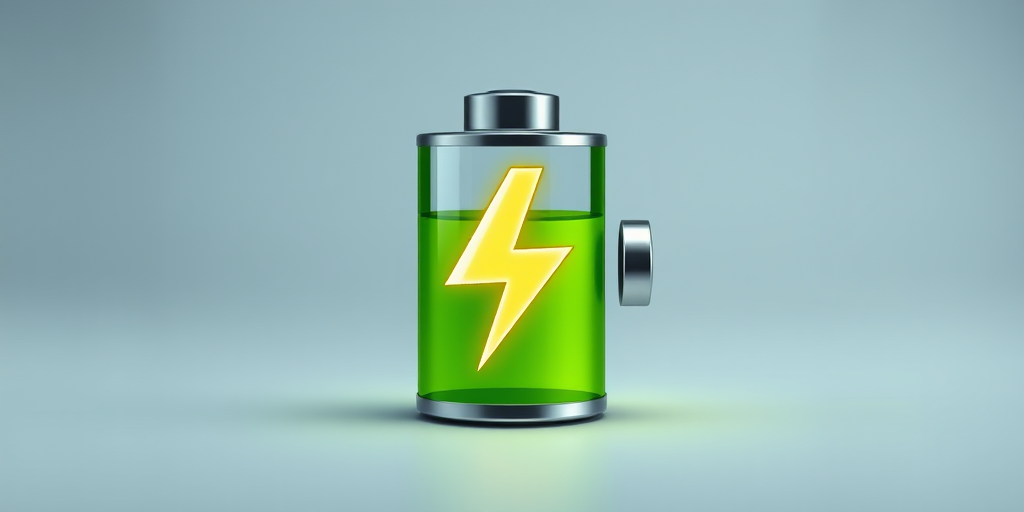 Generate a high-resolution image of a stylized battery icon with a lightning bolt, using a 50mm lens on a DSLR camera, aperture set to f/4, ISO 100, in a soft light studio setting to enhance color vibrancy and detail.