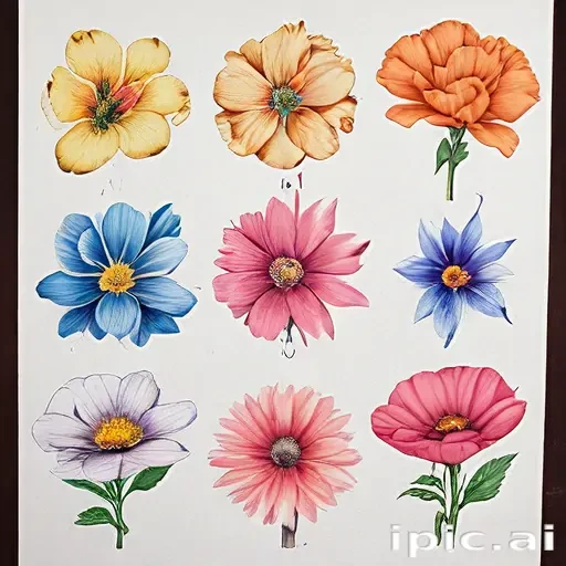 drawings of flowers with color