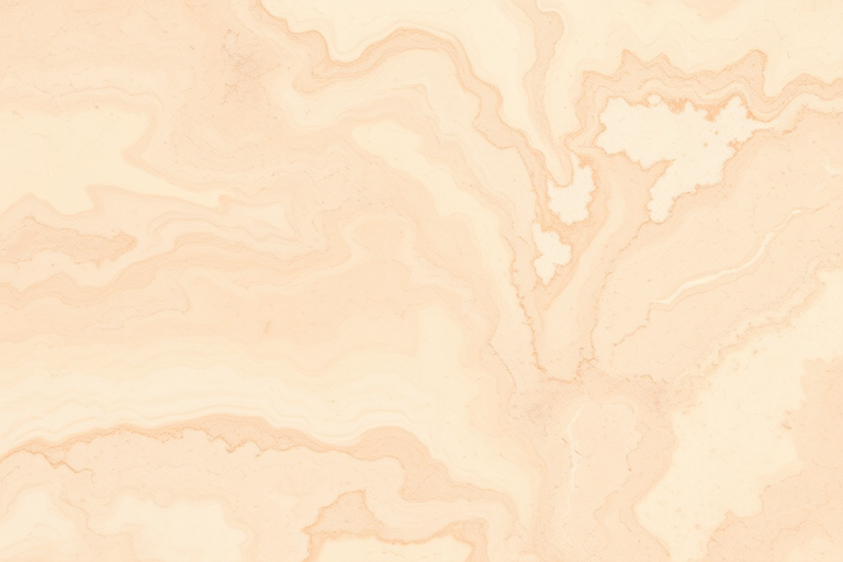 Regenerate a high-resolution image of an abstract marble texture with soft beige and pale peach swirls, using a Canon EOS R5, 50mm lens, f/1.8 aperture, ISO 100, natural light for soft shadows, capturing at an overhead view to emphasize the fluid patterns.