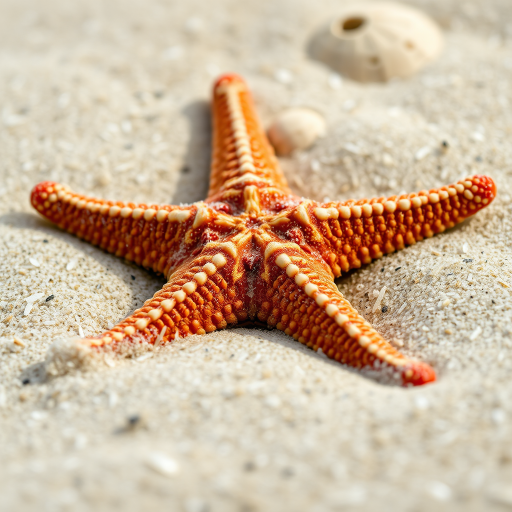close-up of starfish on sandy ocean floor, sharp focus, natural light, 50mm lens, f/2.8, ISO 200, shallow depth of field, macro photography, DSLR