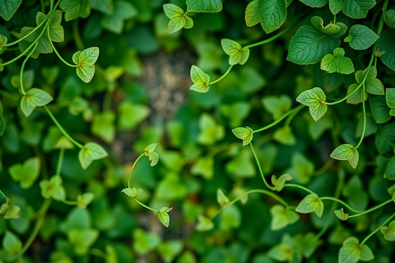Create a high-resolution vector illustration of swirling green vines with delicate leaves, captured from a top-down view using a DSLR camera with a 50mm lens at f/2.8, ISO 100, and a soft focus effect to enhance depth and detail in the botanical elements.