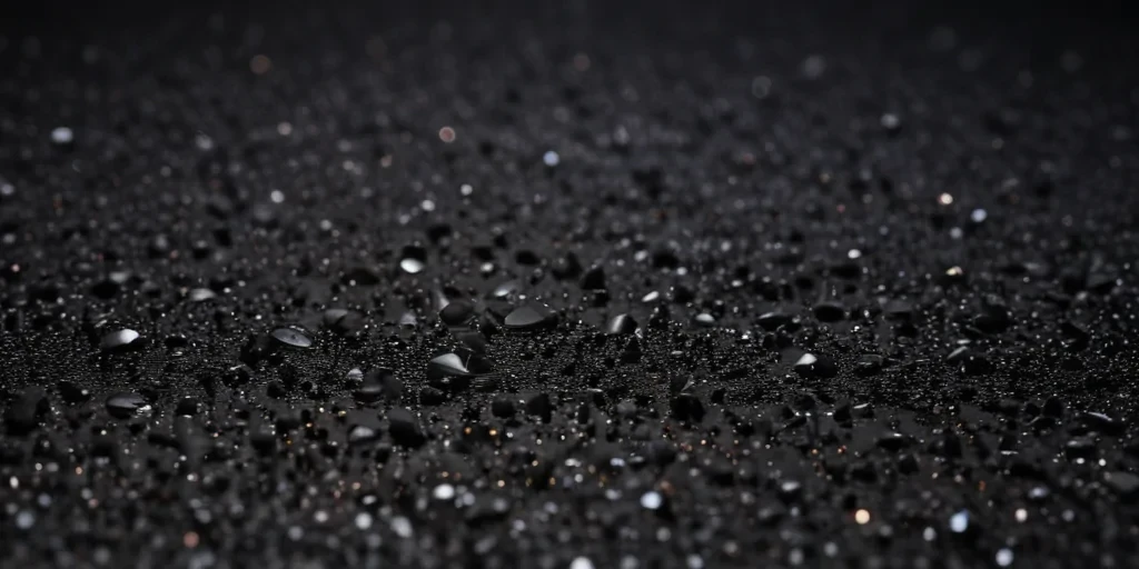 Glittering Drops of Water on a Dark Surface Reflecting Light Beautifully