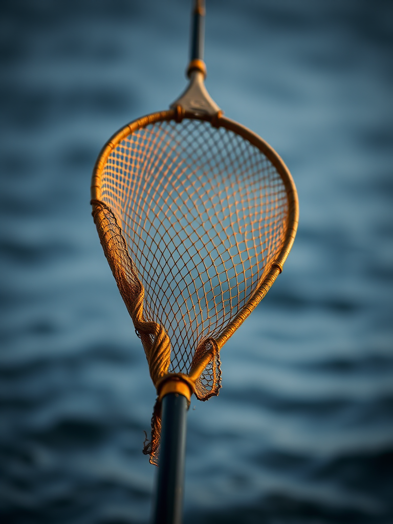 Create a high-resolution image of a fishing net with a long handle ...