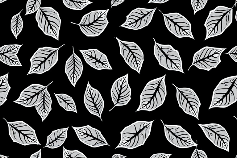 Generate a high-resolution seamless pattern of intricate white outline leaves on a solid black background, with soft lighting to enhance detail, shot with a DSLR camera in macro mode at f/2.8, ISO 100, and a 50mm lens for sharp texture and clarity.