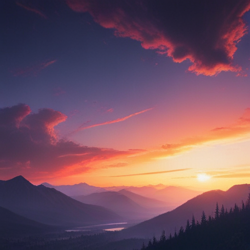 Stunning Sunset Over Majestic Mountains and Serene Valley Landscape