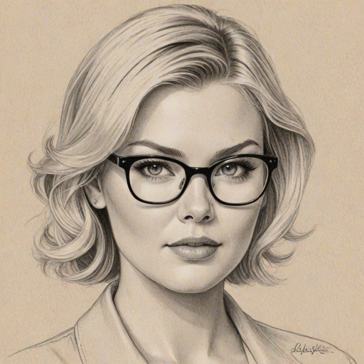 Dazzling Elisha Cuthbert, pencil sketch, portrait of Elegant woman 1951s in glasses, hair style beatnik, outline, clear lines, fine lines, 8k