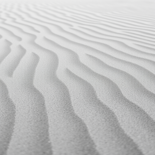 Black and white close-up of sand dunes with intricate wave patterns, captured using a DSLR camera, aperture f/8, shutter speed 1/125s, ISO 100, 50mm lens, soft natural lighting for enhanced texture and contrast.