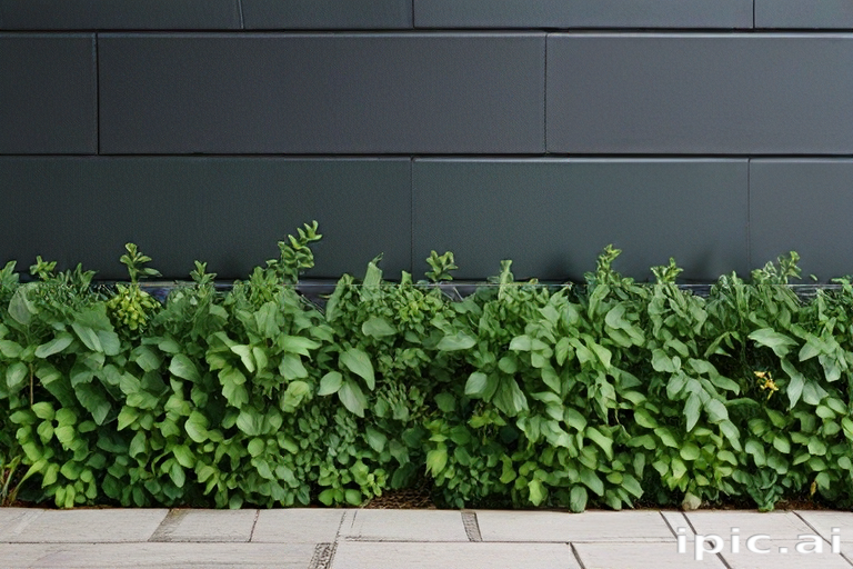 Lush Green Plants Growing Vibrantly Against a Modern Black Wall Surface.