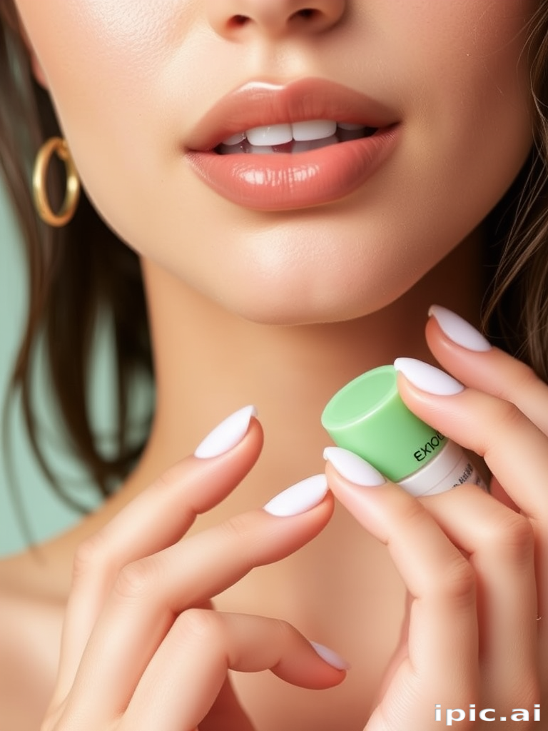 Refreshing "Minty Kiss" tinted lip balm offers a subtle green tint with a cooling sensation, hydrating and plumping lips while providing a unique, fresh appearance