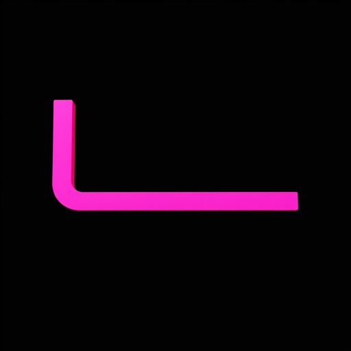 Create a high-resolution image of a bold, stylized letter "L" in vibrant pink against a solid black background using a DSLR camera with a 50mm lens, f/1.8 aperture, ISO 100, and a soft focus effect for a modern artistic look.