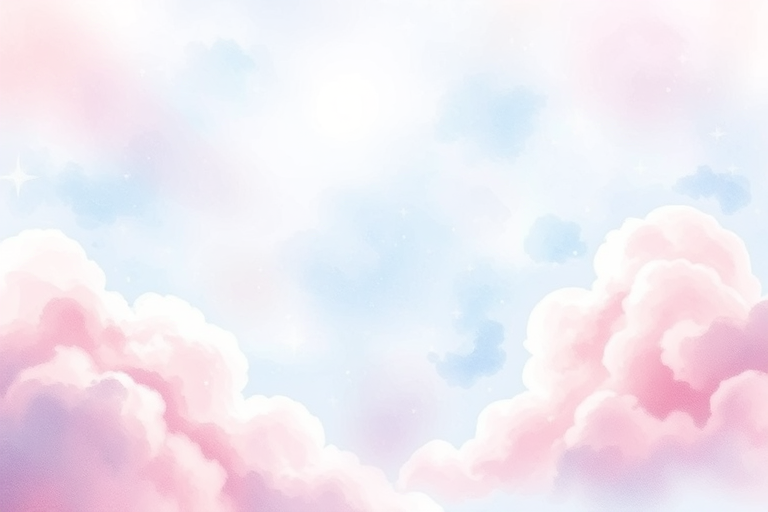 Create a dreamy watercolor background featuring soft pastel colors such as light blue pink and lavender with fluffy clouds and gentle sparkling stars scattered throughout the scene. The overall mood should be calming and ethereal.