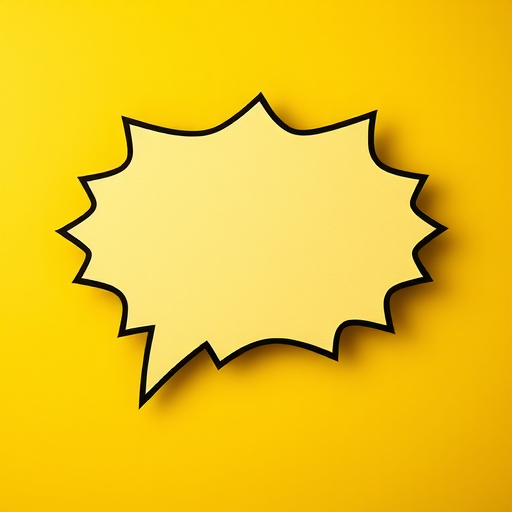 create an image of a comic-style speech bubble with sharp, jagged edges and a vibrant, contrasting background, shot with a DSLR camera using a 50mm lens at f/2.8, ISO 100, and a shallow depth of field for a clean, focused look.