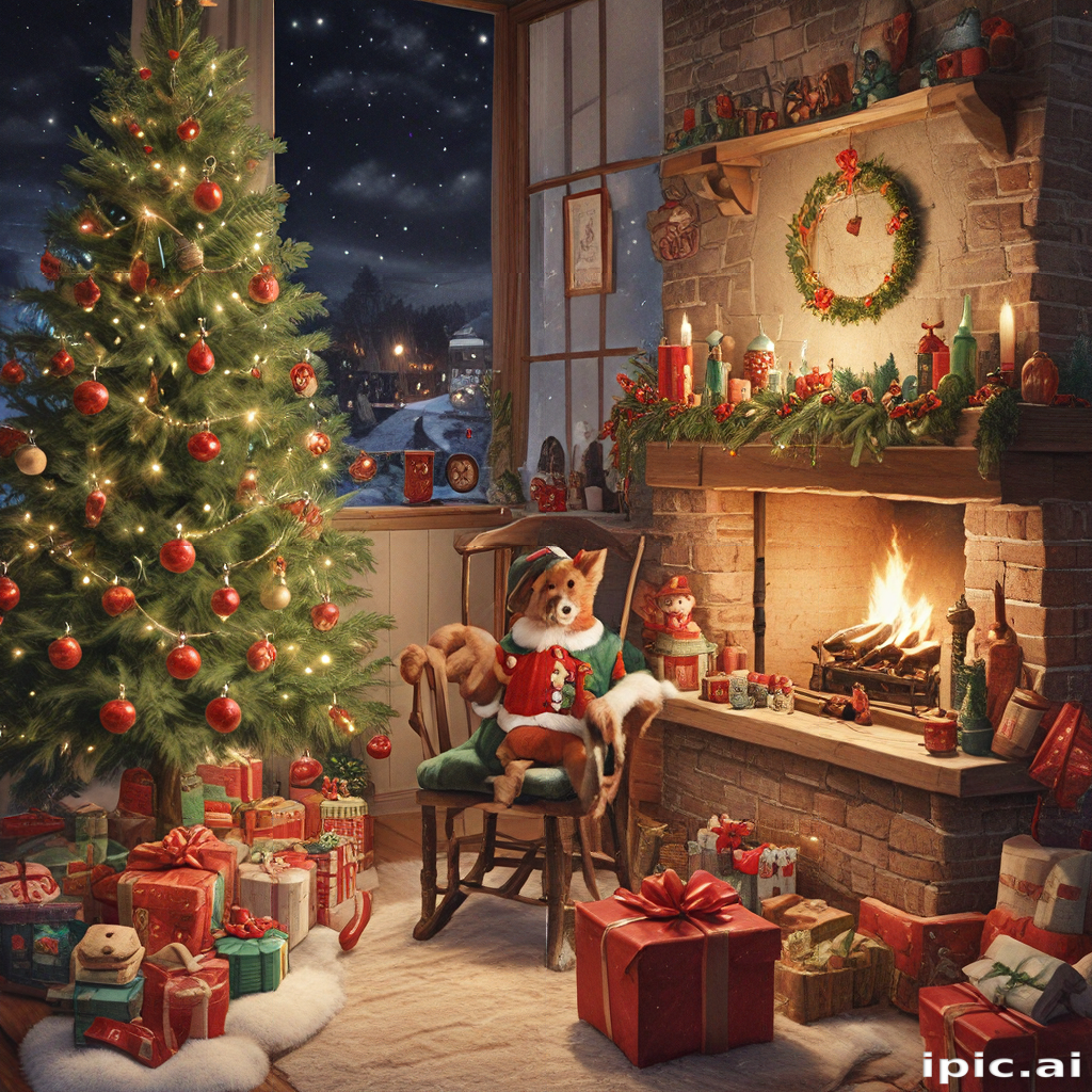 A Cozy Christmas Scene with a Festive Tree and Warm Fireplace.