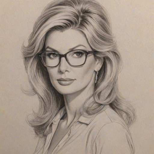 Fascinating Faith Hill, pencil sketch, portrait of Ravishing woman 1961s in glasses, hair style beatnik, outline, clear lines, fine lines, 8k