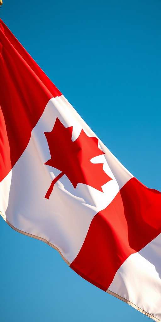 Generate a high-resolution image of the Canadian flag waving with dynamic fabric texture, using a DSLR camera with a 50mm lens, aperture set at f/2.8, ISO 100, and a shutter speed of 1/200 sec, captured in bright daylight at eye level.