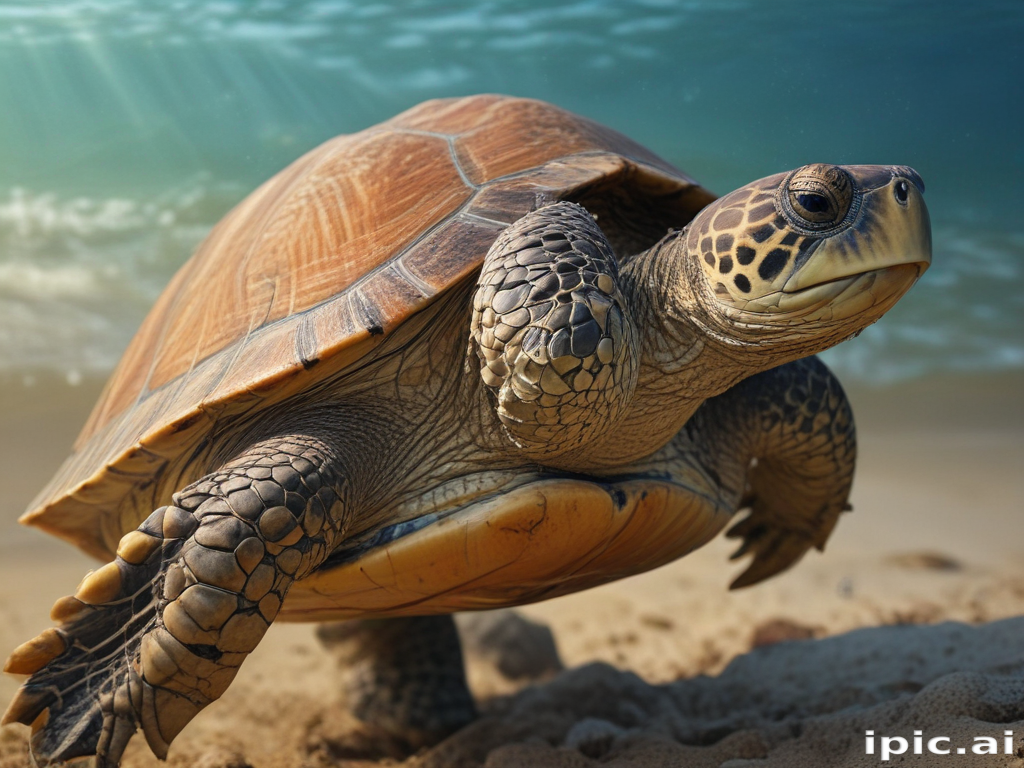 Graceful Sea Turtle Gliding Through Crystal Clear Ocean Waters Under ...