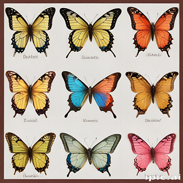 A Beautiful Collection of Colorful Butterflies Displayed in a Grid Format.