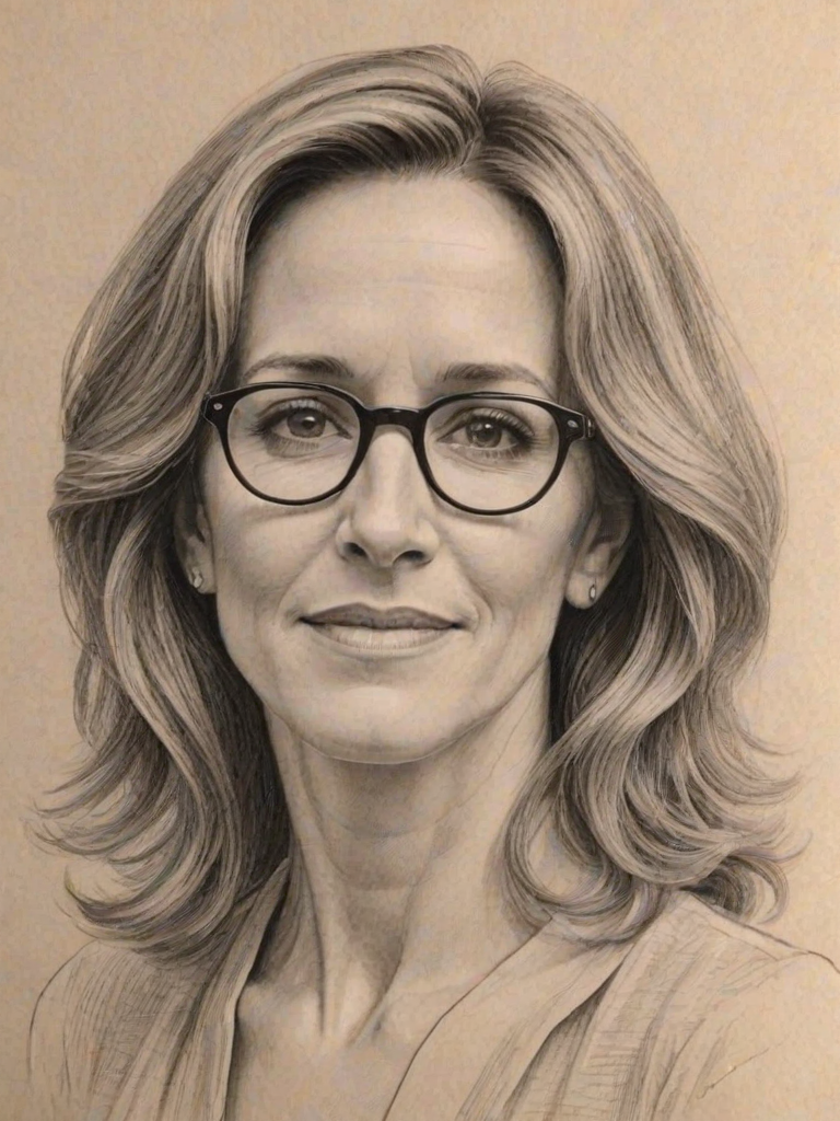 Splendid Felicity Huffman, pencil sketch, portrait of Charming woman 1921s in glasses, hair style beatnik, outline, clear lines, fine lines, 8k