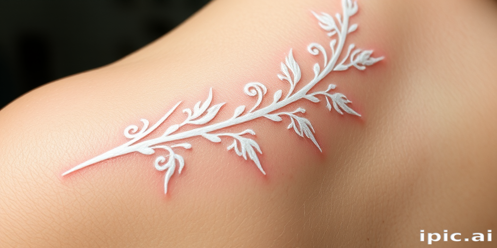 White ink tattoo dubbed "Ethereal Whisper" creating subtle designs that appear as raised scars or delicate lace-like patterns against the skin