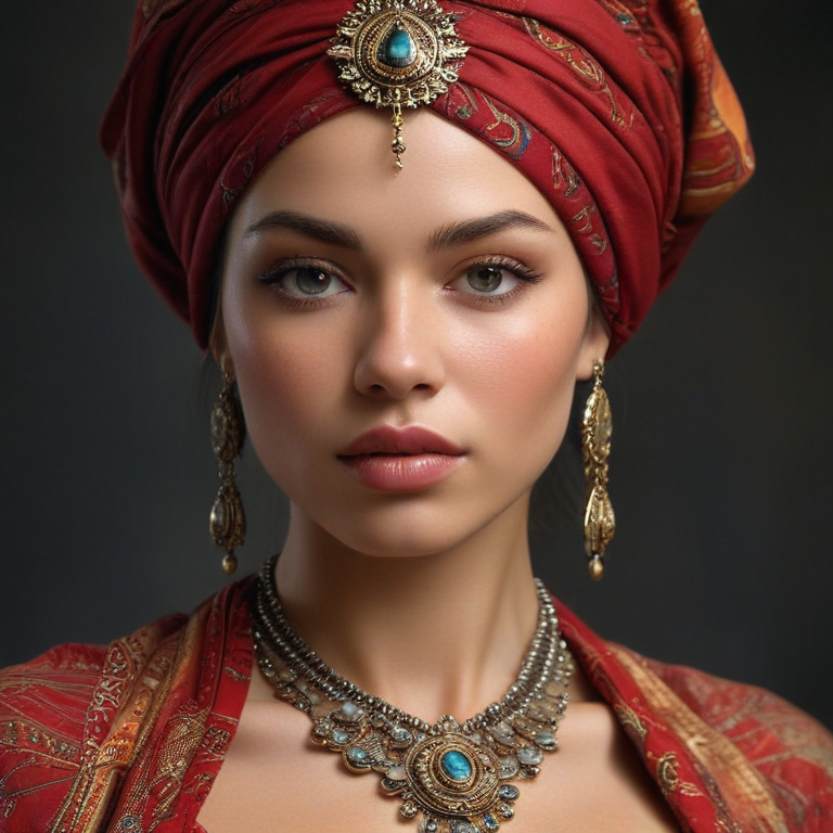 Elegant Portrait of a Woman in Traditional Richly Colored Attire and ...