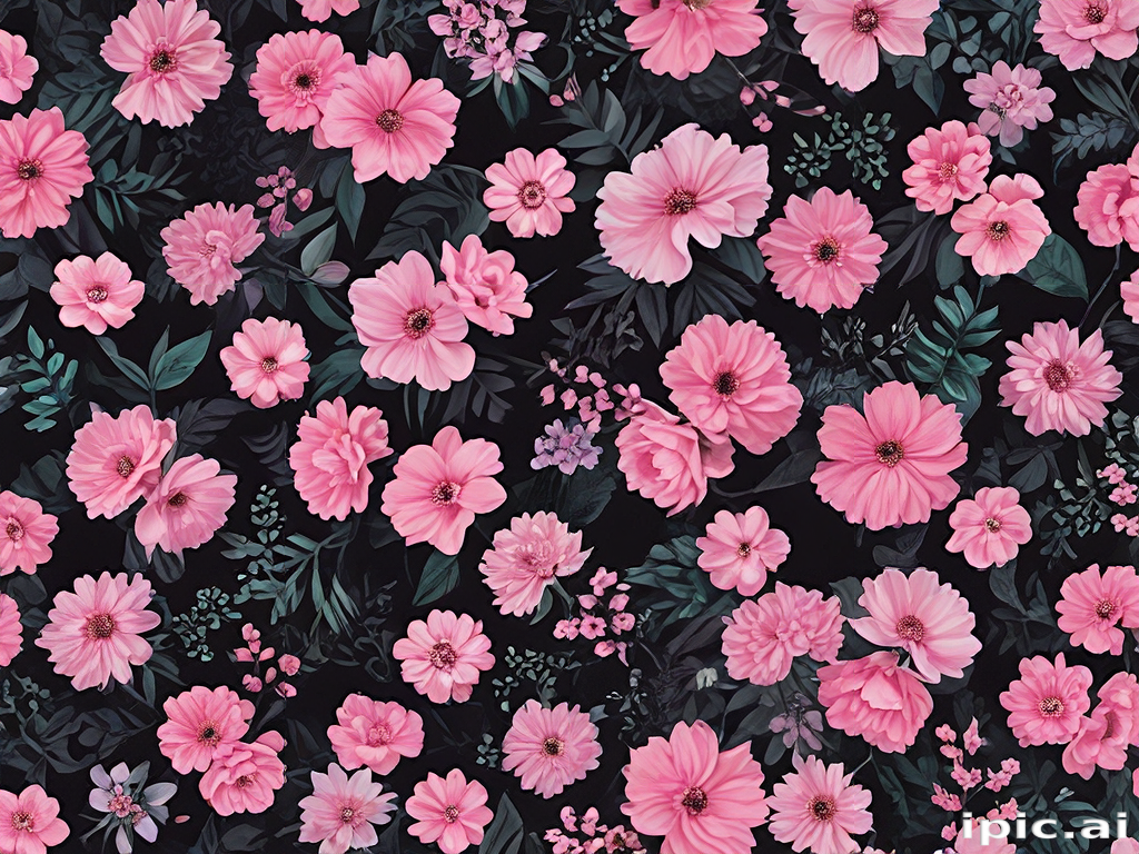 Vibrant Floral Pattern Featuring Pink Blooms on a Dark Background