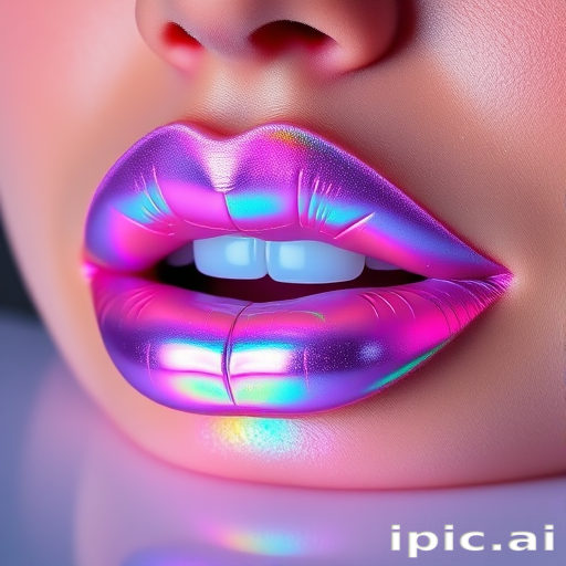 Holographic "Prism Power" lip gloss with color-shifting pigments, delivering a mesmerizing rainbow effect and ultra-reflective shine
