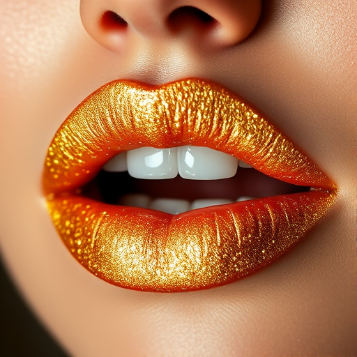Glittery golden lips with a sparkling finish, called "Midas Touch," featuring ultra-fine shimmer particles and a luxurious, party-ready look