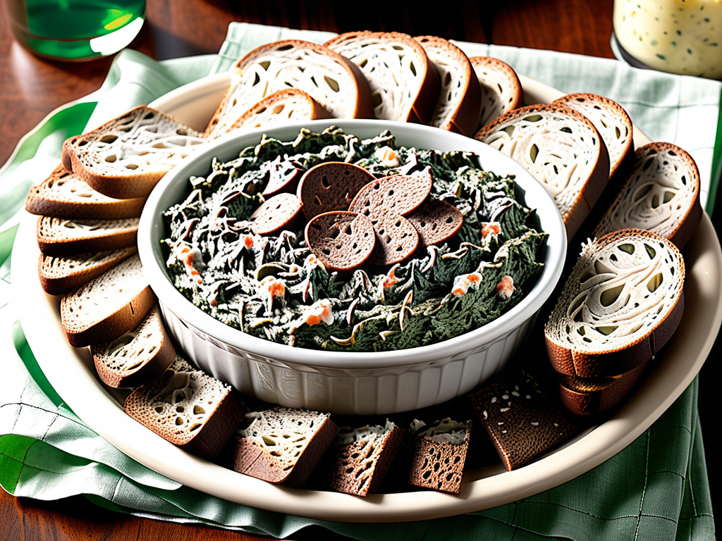 spinach dip with pumpernickel bread