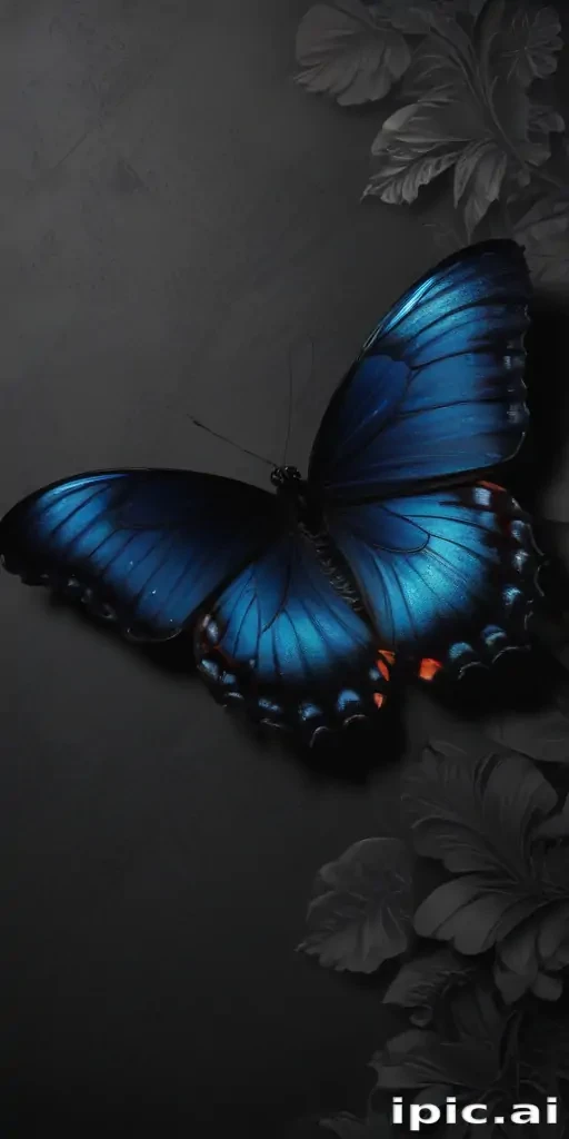 Stunning Blue Butterfly Displaying Vibrant Colors Against Dark Floral ...