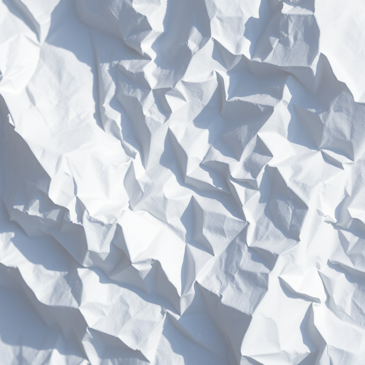create a highly detailed close-up of a crumpled white paper texture with soft shadows, using a DSLR camera with a 50mm lens, aperture f/8, ISO 200, shutter speed 1/125s, in natural lighting to enhance depth and contrast