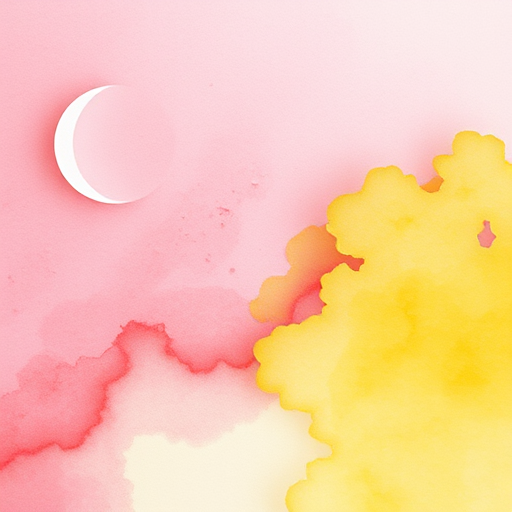 Create a watercolor abstract landscape with soft gradients of pink and yellow hues, captured with a Canon EOS R5 at f/8, ISO 100, 1/125s, shot from a top-down view with natural light to enhance color richness and texture.