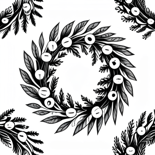 Elegant Black and White Floral Wreath Design with Circular Composition